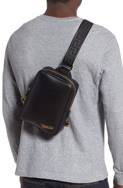 versace collection logo leather belt|Versace sling bag men.